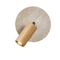 Modern Rotatable LED Wall Sconce with Travertine and Wood – Adjustable Spotlight Wall Lamp for Cozy Living Spaces 0