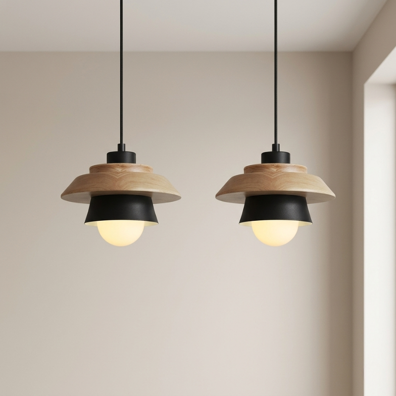 Pendant Light Aluminum Wood E26 E27 Socket Adjustable Cable 90 to 260V