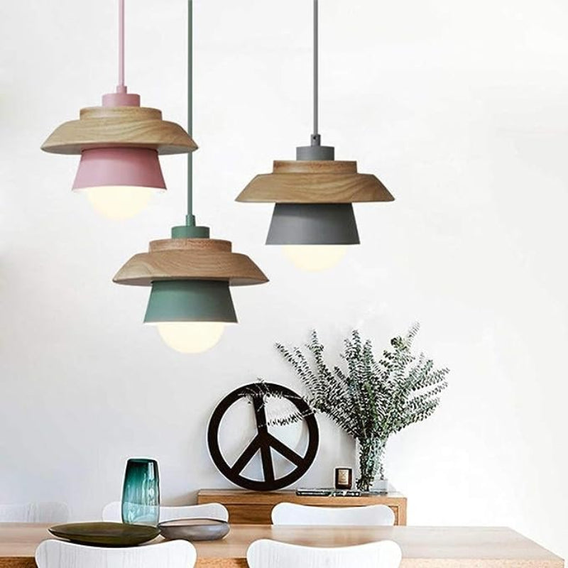 Pendant Light Aluminum Wood E26 E27 Socket Adjustable Cable 90 to 260V 7